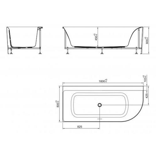 Hoekbad BWS Jordan Links 180x80 Cm Mat Wit Waste Mat Wit, Doe-het-zelf en Verbouw, Sanitair, Ophalen of Verzenden