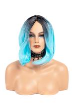 Luxe Blauw Zwarte Pruik Curtain Bangs Pony Schouderlengte Ha, Ophalen of Verzenden, Nieuw, Carnaval