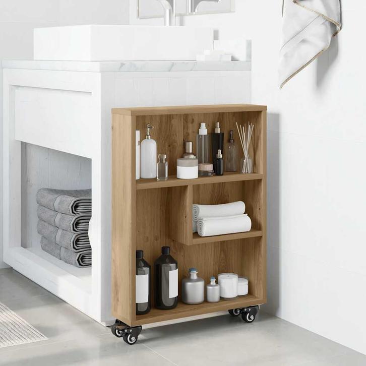 vidaXL Opbergtrolley smal 48x13x68 cm bewerkt hout, Huis en Inrichting, Kasten | Boekenkasten, Nieuw, Overige houtsoorten, Verzenden