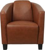 Donkercognac leren landelijke kuipstoel - poot hout zwart -, Huis en Inrichting, Fauteuils, Klassiek, Nieuw, Ophalen of Verzenden