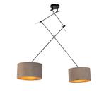 Hanglamp zwart met velours kappen taupe met goud 35 cm, Nieuw, Overige stijlen