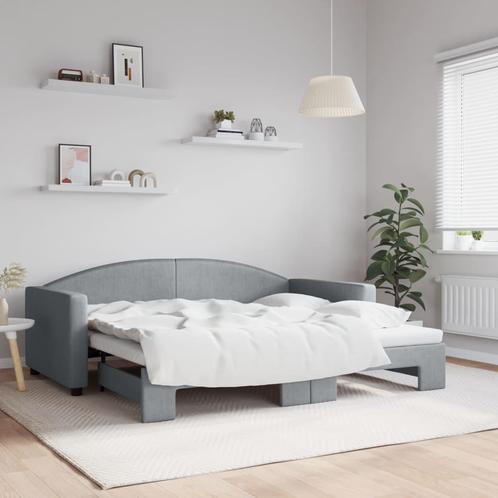 vidaXL Slaapbank met onderschuifbed 90x190 cm stof, Huis en Inrichting, Slaapkamer | Bedden, 90 cm, 190 cm of minder, Grijs, Eenpersoons