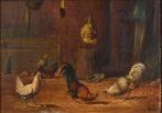 Hollandse school . (XIX) - Roosters and hens in stable, Antiek en Kunst, Kunst | Schilderijen | Klassiek