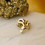 Bicolor gouden oorstekers met zirconia (witgoud, oorbellen), Sieraden, Tassen en Uiterlijk, Oorbellen, Gebruikt, Overige kleuren