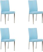 Set van 4 Lichtblauwe leren moderne eetkamerstoelen - Toledo, Huis en Inrichting, Stoelen, Overige kleuren, Nieuw, Leer, Ophalen of Verzenden