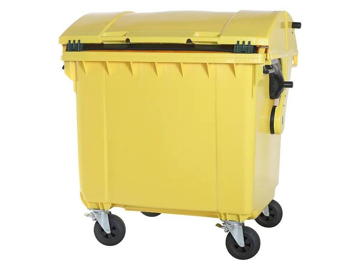 Vuilcontainer 1100 liter 4-wiel rond deksel geel, Zakelijke goederen, Kantoor en Winkelinrichting | Magazijn, Stelling en Opslag