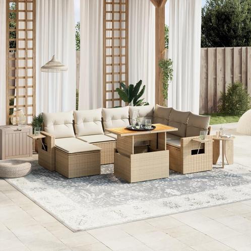 vidaXL 8-delige Loungeset met kussens poly rattan beige, Tuin en Terras, Tuinsets en Loungesets, Loungeset, Nieuw, Rotan, Verzenden