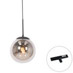 Art Deco hanglamp zwart met smoke glas incl. rail adapter, Nieuw, Overige materialen, Art Deco