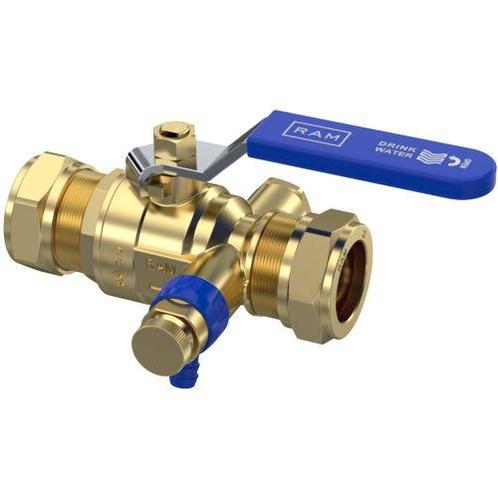 Raminex kogelkraan 22mm knel + aftap 1/4, Doe-het-zelf en Verbouw, Elektra en Kabels, Nieuw, Ophalen of Verzenden