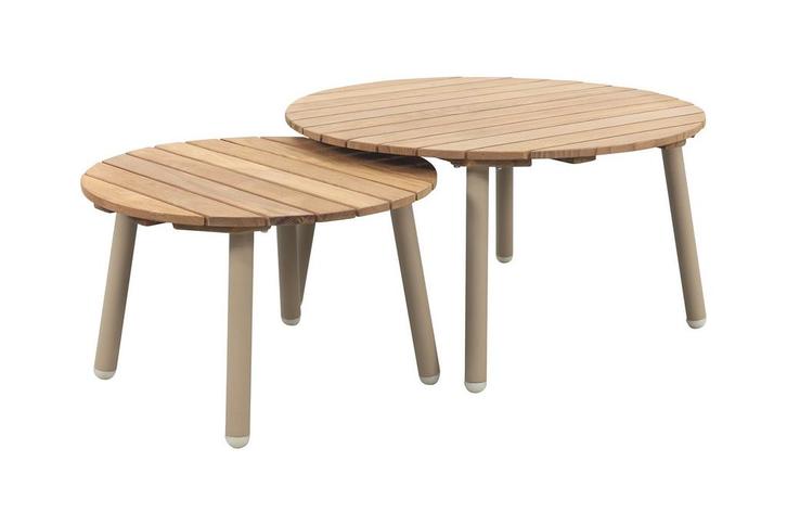 Mindo alu/teak ronde loungetafel set - Latte, Tuin en Terras, Tuinsets en Loungesets, Nieuw, Hout, Verzenden