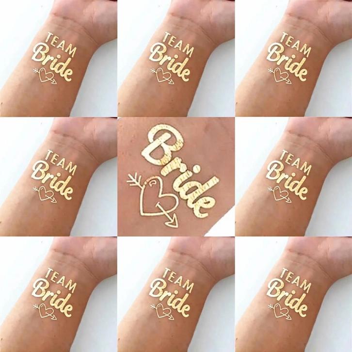9 goudkleurige tatoeages Bride to Be en Team Bride, Kleding | Dames, Trouwkleding en Trouwaccessoires, Overige kleuren, Nieuw