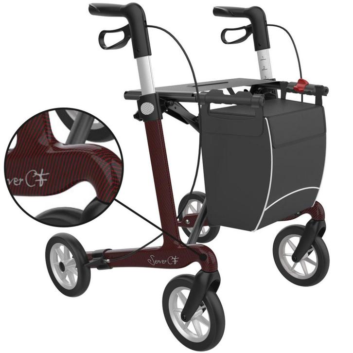 Rehasense Server CF Carbon rollator met dichte tas - Rood L, Diversen, Rollators, Nieuw, Ophalen of Verzenden