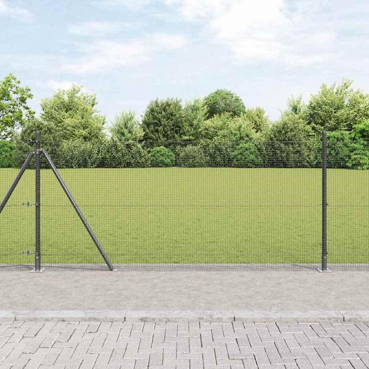 vidaXL Hecke met palen Grijs 0.8 x 100 m Staal, Tuin en Terras, Schuttingen, Nieuw, IJzer, Verzenden