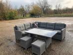 Prachtige diningeset met tafel met glasplaat, Zo goed als nieuw, Loungeset, Wicker, Bank