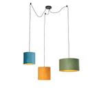 Hanglamp met velours kappen groen, geel en blauw - Cava, Huis en Inrichting, Lampen | Hanglampen, Nieuw, Overige materialen, Landelijk / Rustiek