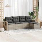 vidaXL 5-delige Loungeset met kussens poly rattan lichtgrijs, 5 zitplaatsen, Nieuw, Loungeset, Verzenden