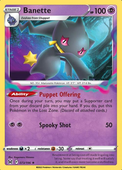 Banette 073/196  Lost Origin, Hobby en Vrije tijd, Verzamelkaartspellen | Pokémon, Losse kaart, Nieuw, Foil, Ophalen of Verzenden