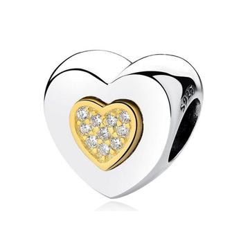 Hart met Gouden Hart Bedel Charm Pandora compatible