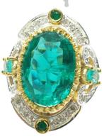 Zonder Minimumprijs - Ring - 9 kt. Geel goud, Zilver Smaragd, Sieraden, Tassen en Uiterlijk, Ringen, Nieuw