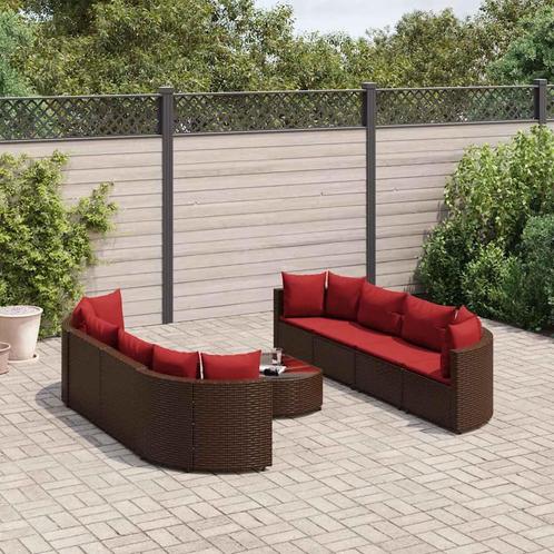 vidaXL 9-delige Loungeset met kussens poly rattan bruin, Tuin en Terras, Tuinsets en Loungesets, Loungeset, Nieuw, 8 zitplaatsen