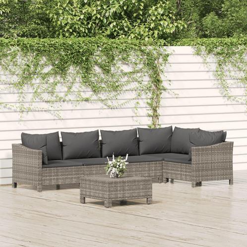 vidaXL 6-delige Loungeset met kussens poly rattan grijs, Tuin en Terras, Tuinsets en Loungesets, Loungeset, Nieuw, Rotan, Verzenden