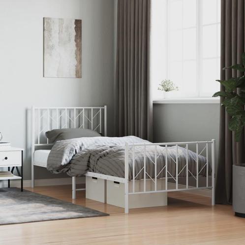 vidaXL Bedframe met hoofd- en voeteneinde metaal wit 90x200, Huis en Inrichting, Slaapkamer | Bedden, 90 cm, 200 cm, Wit, Eenpersoons