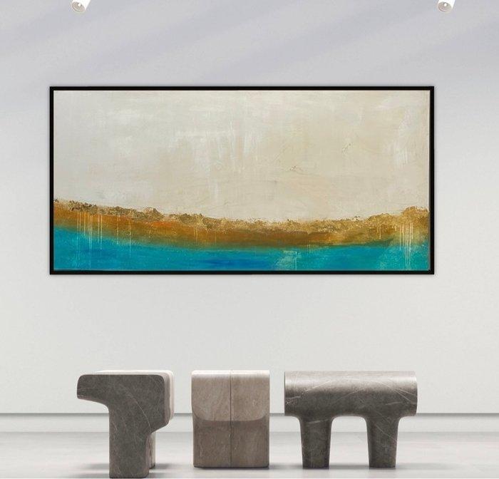 Stefanie Raus - Abstrakte Landschaft Grün Gold 1091 XXL, Antiek en Kunst, Kunst | Schilderijen | Modern
