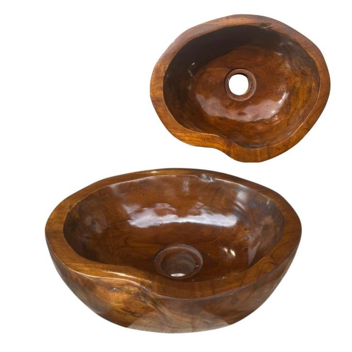 Wastafel | Wasbak | Ovaal | Teakhout | 30x25x12cm | Bruin, Doe-het-zelf en Verbouw, Sanitair, Nieuw, Verzenden