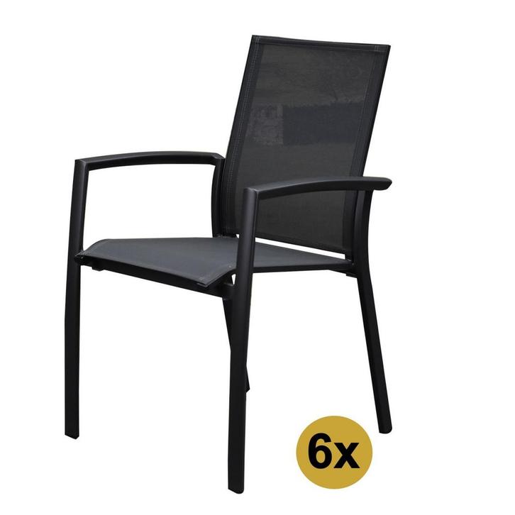 Set van 6 Malaga stapelbare tuinstoelen antraciet aluminium, Tuin en Terras, Tuinstoelen, Nieuw, Ophalen of Verzenden