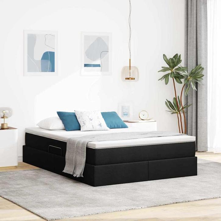 vidaXL Opslag bed met matras met matras Zwart 140 x 190 cm, Huis en Inrichting, Slaapkamer | Bedden, Zwart, Nieuw, Verzenden