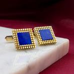 Gouden manchetknopen met Lapis Lazuli | Vintage, Sieraden, Tassen en Uiterlijk, Antieke sieraden, Ophalen of Verzenden, Goud, Met edelsteen