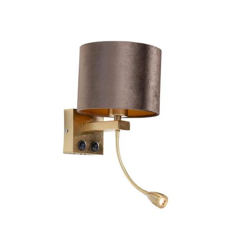 Wandlamp brons met velours kap bruin 18cm - Brescia, Huis en Inrichting, Lampen | Wandlampen, Nieuw, Overige materialen