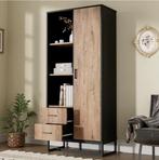 Hoog Dressoirkast 80×40×180 cm – Houtlook, Zwart Frame, Lade, Huis en Inrichting, Kasten | Kledingkasten, Verzenden, Nieuw