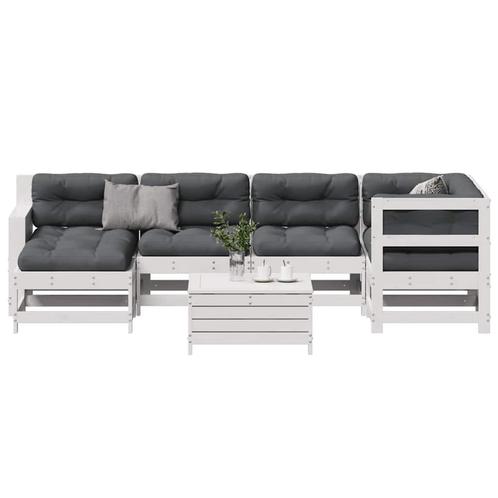 vidaXL 7-delige Loungeset met kussens massief grenenhout wit, Tuin en Terras, Tuinsets en Loungesets, Loungeset, Nieuw, Verzenden
