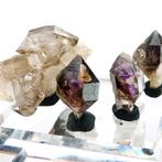 Amethist en rokerige Sceptre Quartz (collectie van 4) -