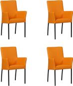 Set van 4 Oranje leren moderne eetkamerstoelen - Toledo Leer, Huis en Inrichting, Stoelen, Nieuw, Leer, Ophalen of Verzenden, Vier