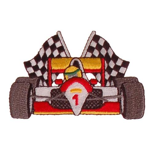 Strijkapplicatie F1 Raceauto Rood met Vlaggen 7,5x5,5cm NIEU, Hobby en Vrije tijd, Kledingapplicaties en Hotfix, Nieuw, Ophalen of Verzenden