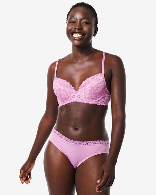 ≥ HEMA Dames slip second skin micro met kant roze — Ondergoed en Lingerie —  Marktplaats