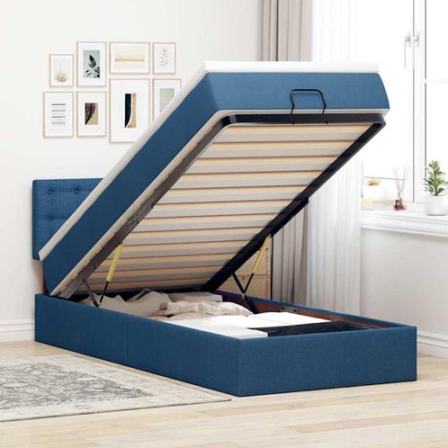 vidaXL Bed poef met matras en LEDs 90x200 cm stof blauw, Huis en Inrichting, Slaapkamer | Bedden, 90 cm, 200 cm, Blauw, Eenpersoons