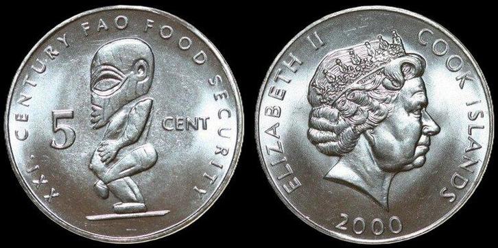 COOK ISLANDS KM.369 - 5 Cent 2000 UNC, Postzegels en Munten, Munten | Oceanië, Verzenden
