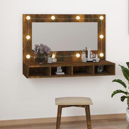 vidaXL Spiegelkast met LED-verlichting 90x31,5x62 cm gerookt, Huis en Inrichting, Tafels | Kaptafels, Nieuw, Verzenden