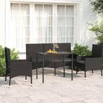 vidaXL 4-delige Loungeset met kussens poly rattan zwart, 4 zitplaatsen, Nieuw, Loungeset, Verzenden