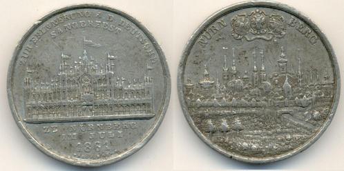Zinnmedaille Stadtansicht Saengerfest Nuernberg Stadt: Au..., Postzegels en Munten, Penningen en Medailles, Verzenden