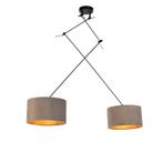 Hanglamp zwart met velours kappen taupe met goud 35 cm, Nieuw, Overige materialen, Landelijk / Rustiek, 75 cm of meer