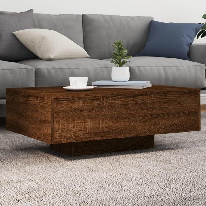 vidaXL Salontafel met LED-verlichting 85x55x31 cm bruin, Huis en Inrichting, Tafels | Salontafels, 50 tot 100 cm, Nieuw, Overige houtsoorten