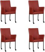 Set van 4 Rode leren moderne eetkamerstoelen - Toledo Leer C, Nieuw, Vier, Modern, Leer