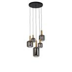 Hanglamp zwart met goud met smoke glas incl. 5 PUCC -, Verzenden, Nieuw, Glas, Modern