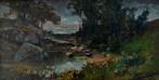 École de Barbizon (XIX-XX) - Bord de ruisseau au crépuscule