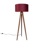 Vloerlamp walnoot hout tripod met kap rood en gouden, Huis en Inrichting, Lampen | Vloerlampen, Verzenden, Nieuw, Hout, Modern