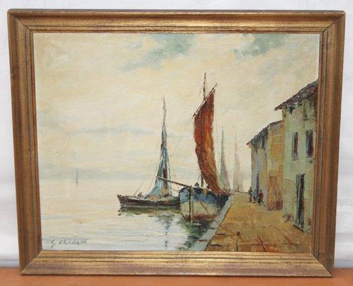 Gino Karolyi (XX) - Reflejos en el muelle, Antiek en Kunst, Kunst | Schilderijen | Klassiek